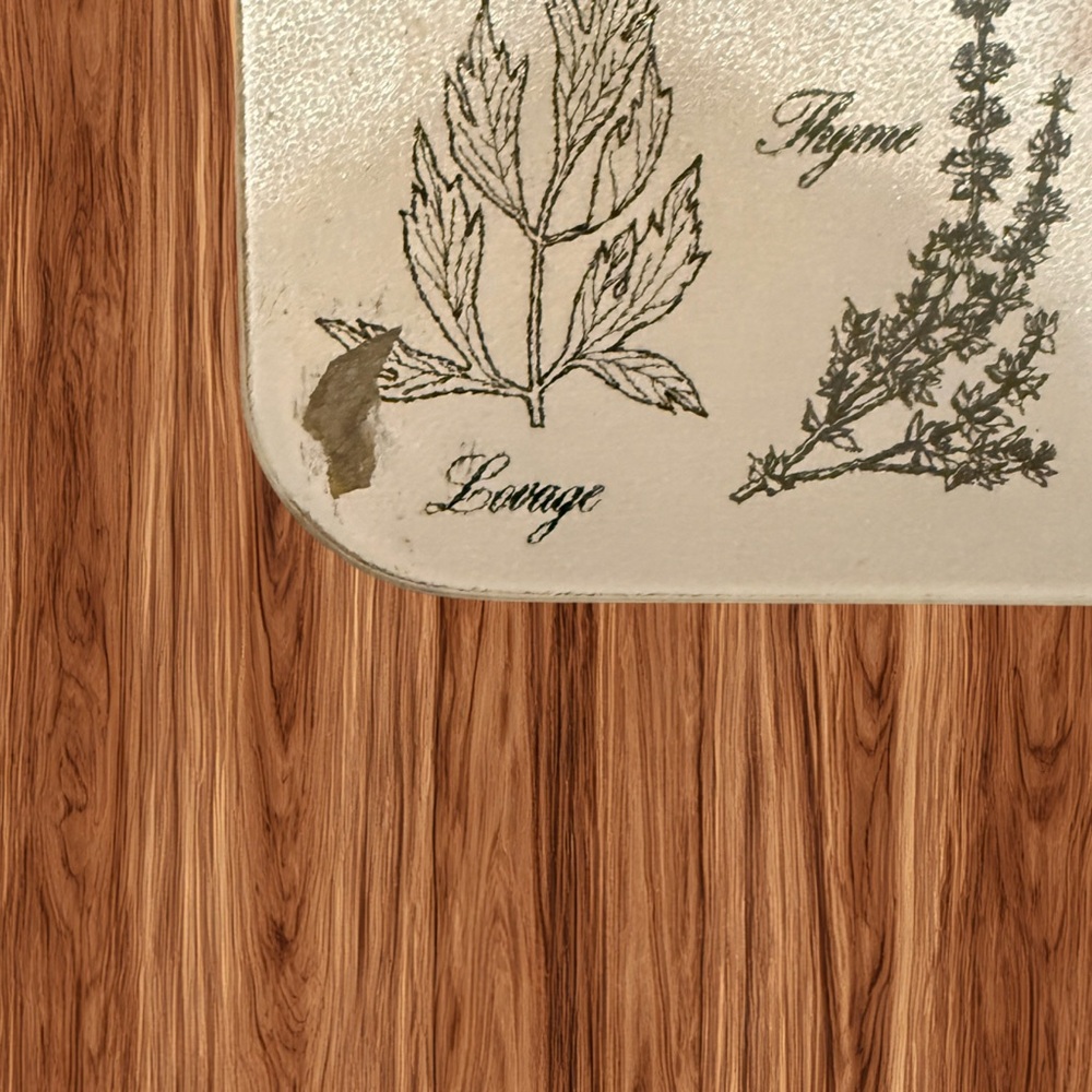 Vintage Vance Industries Botanical Herb Print Glass Cutting Board – 15” x 12” - Picture 3 of 5